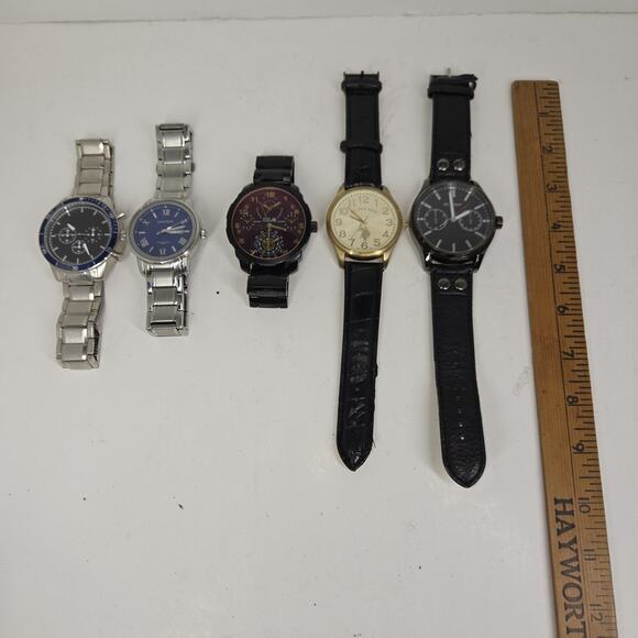 Vtg Watch Lot of 5 Mens Rocawear Time Piece Silver Black Leather Wrist Watches - Picture 3 of 14